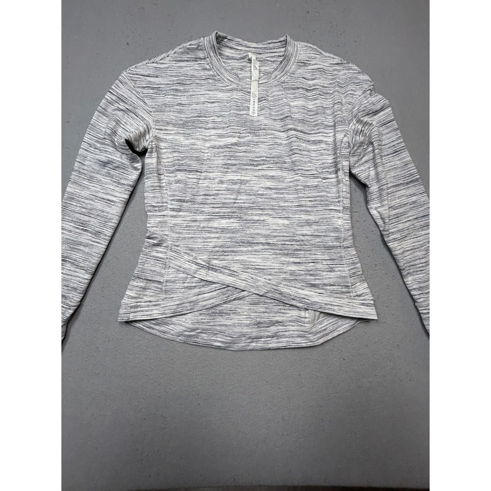 Lululemon Crossover Hem Top Polyester Nylon White Grey Space Dye Large Womens